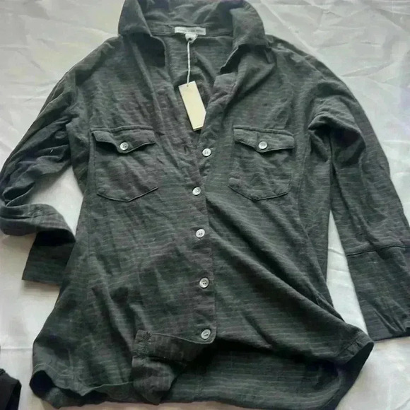 NWT super soft gray striped James Perse Button Up Shirt size 1 smalll - Picture 2 of 3